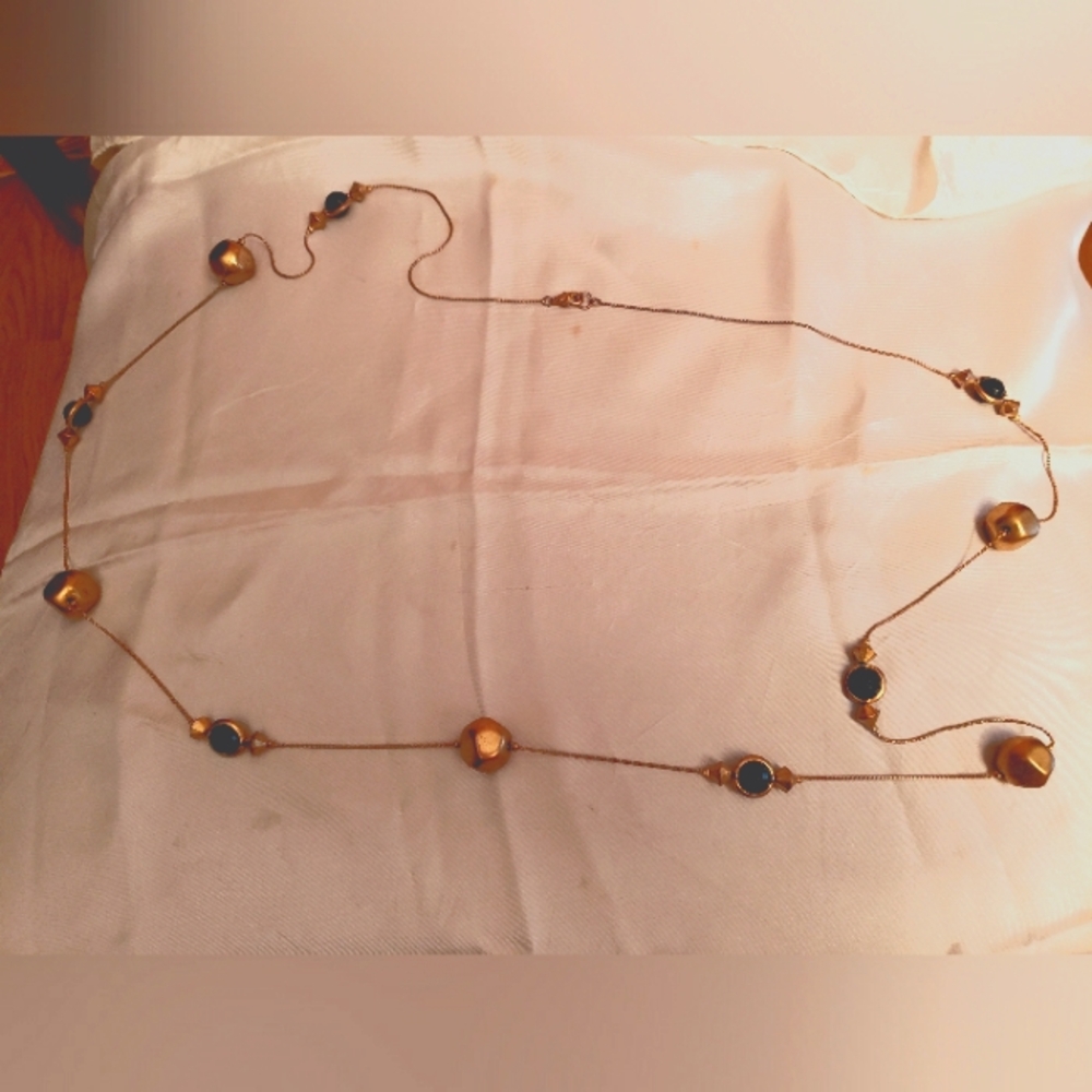 Vintage Women's necklace 24" L, Black Stone and Goldstone, Beautiful